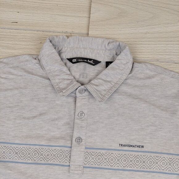 Travis Mathew Polo Shirt Mens XL Gray Color Block Casual Golf Preppy Activewear - Picture 2 of 8